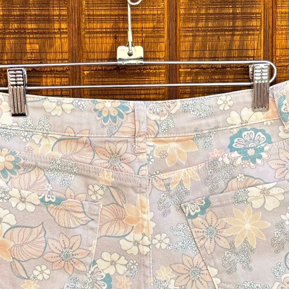 Altar’d State Light Blue & Light Pink Floral Cut Off Denim Jean Shorts